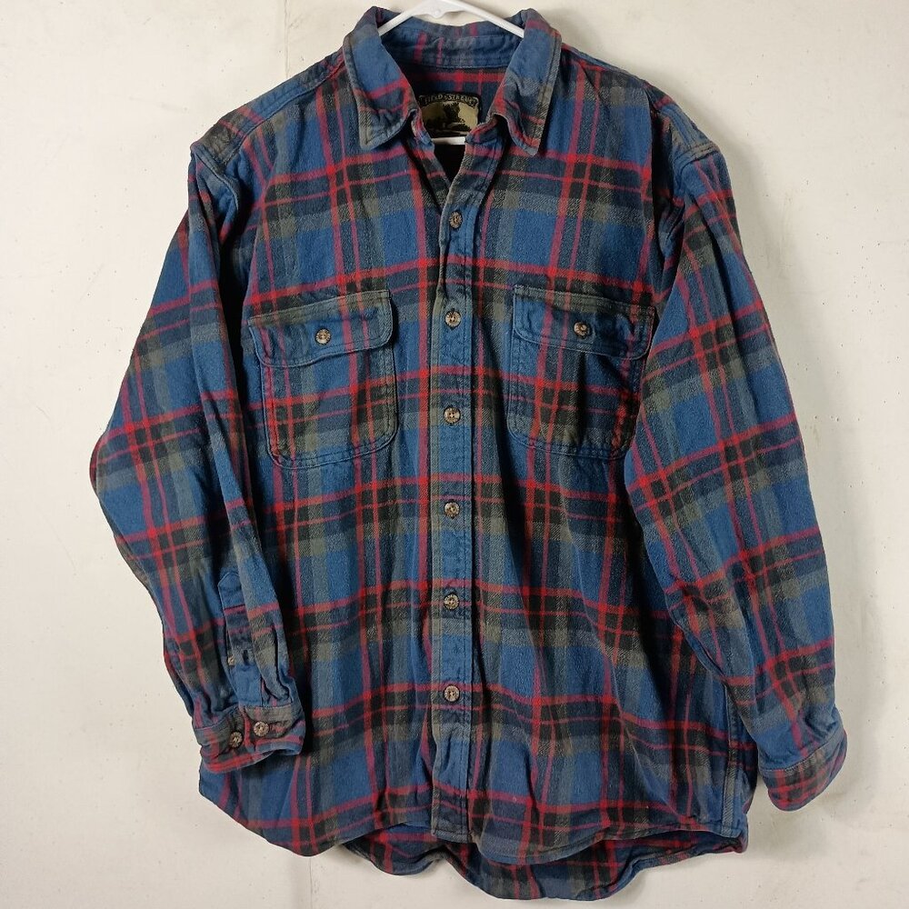 Vintage Field & Stream Field Shirt Plaid Mens XL Blue Heavyweight Gorpcore Faded